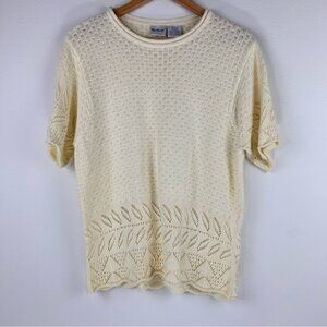 Two-Twenty Yellow Women's Vtg 80s Coquette Short Sleeve Knitwear Pullover Size L